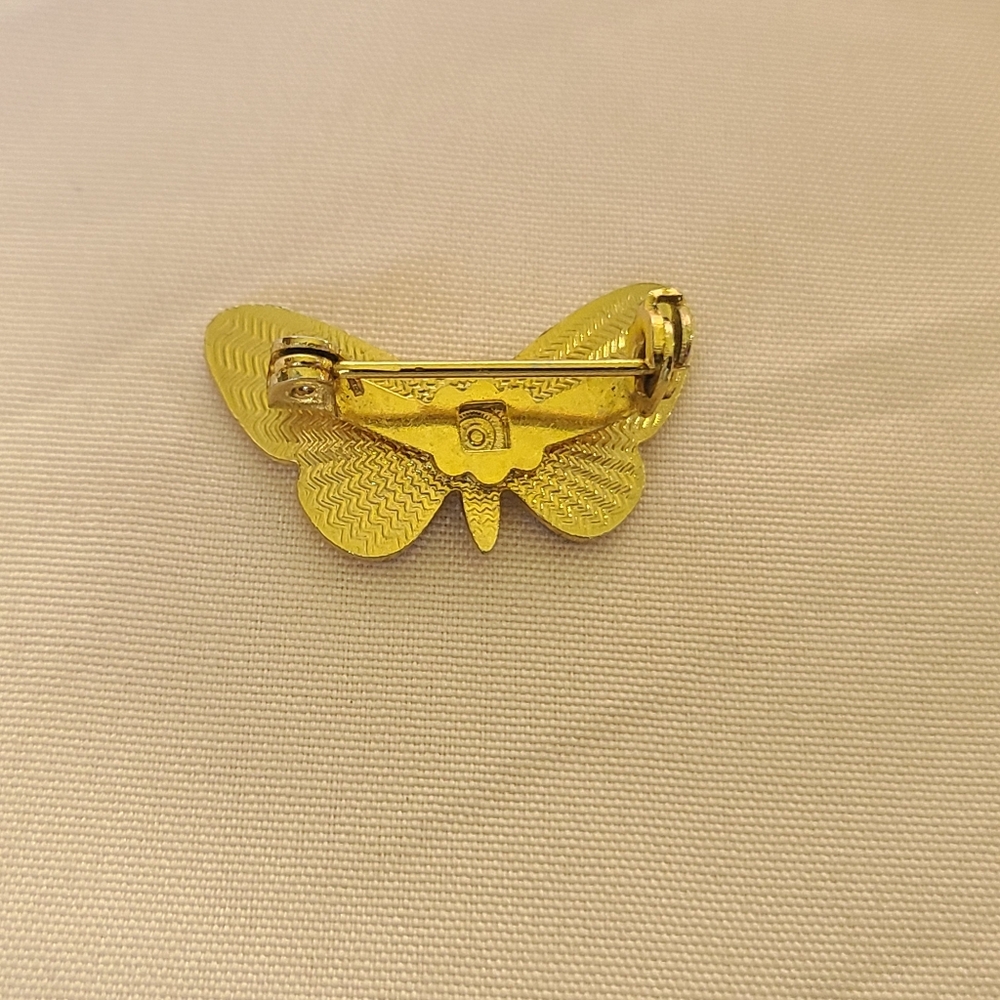 Vintage Small Blue And White Butterfly Enamel Brooch Gold Toned Pin Glitter Dip - Picture 4 of 5